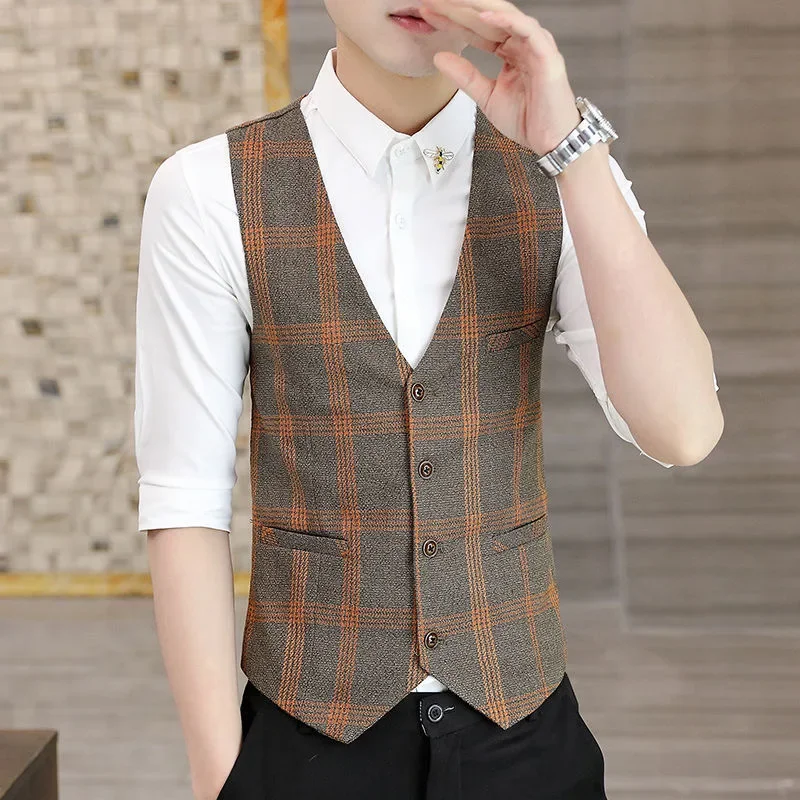 O132Western gentleman groomsmen regular casual single-breasted vest men