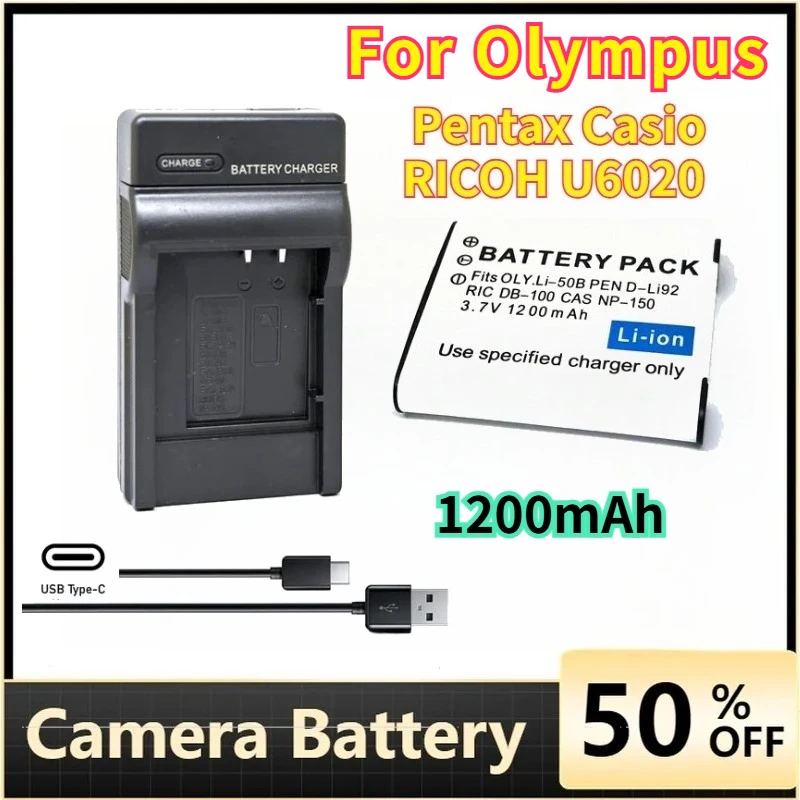 

1200mAh Li-50B Camera Battery for Olympus Pentax Casio RICOH U6020 XZ10 800UZ VR370 VH520 VG190 TG860 SZ31 SH25 SH21