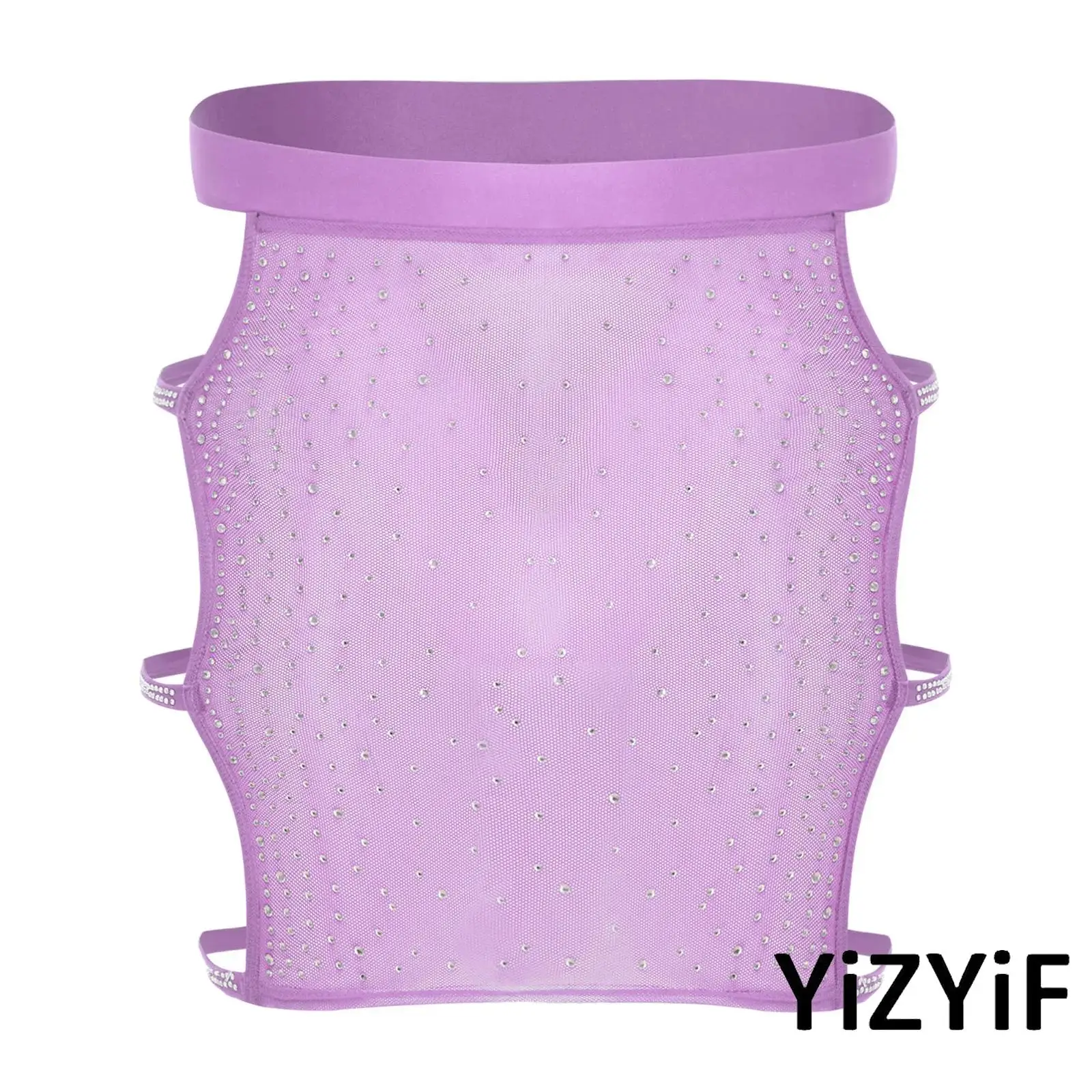 

Women Rhinestone See Through Coverup Skirt Clubwear Sheer Mesh Miniskirt Elastic Waist Side Hollow Out Skirt Side Slit Nightwear