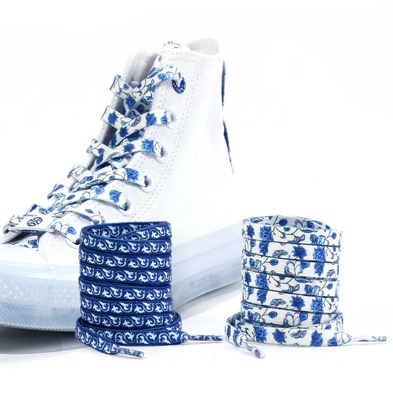 Adapted to AJ1AF1 No.1 1970s retro blue and white Chinese style blue and white porcelain shoelaces sweater rope flat tide.