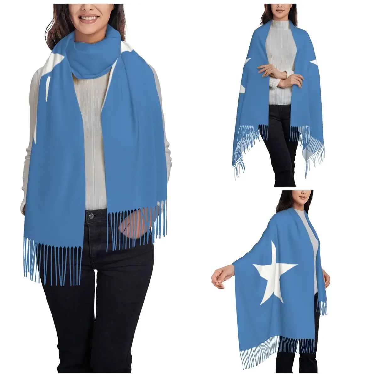 Flag Of Somalia Scarf for Women Fall Winter Pashmina Shawl Wrap Somali Gift Long Scarves with Tassel Ladies