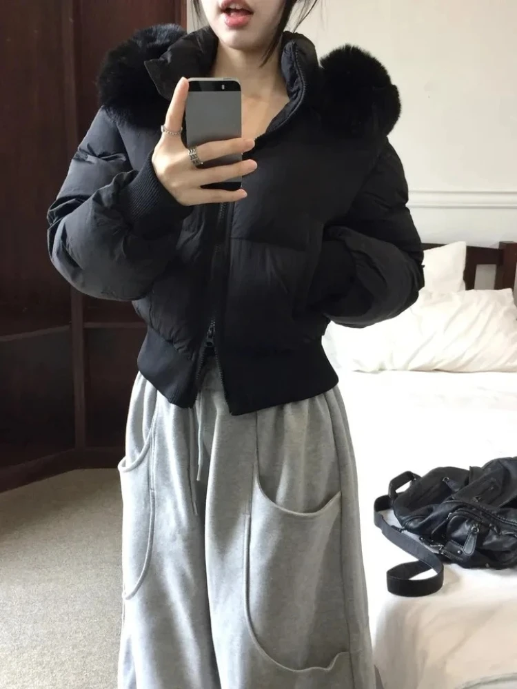 

Retro Korean Design Detachable Hooded Cotton Jacket Women Harajuku Fashion Slim Fit Parkas Winter New Elegant Short Cotton Coat