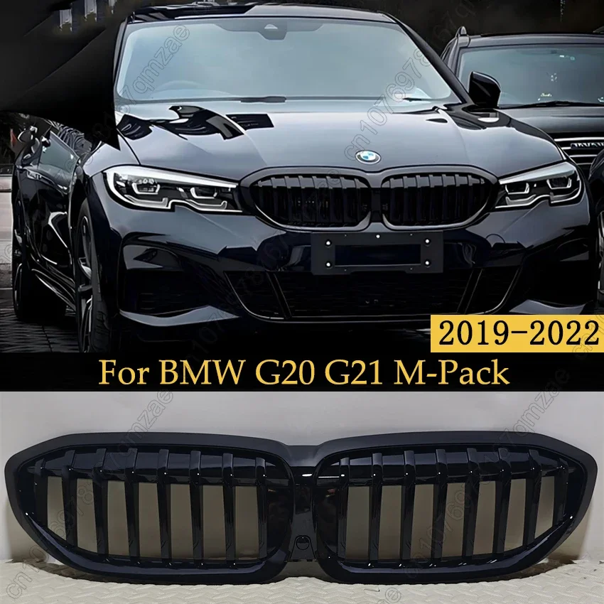 Single Slat Racing Grills For BMW 3 Series G20 G21 318i 320i M340i 2019-2022 M-Pack Gloss Black Front Bumper Kidney Grill Grille