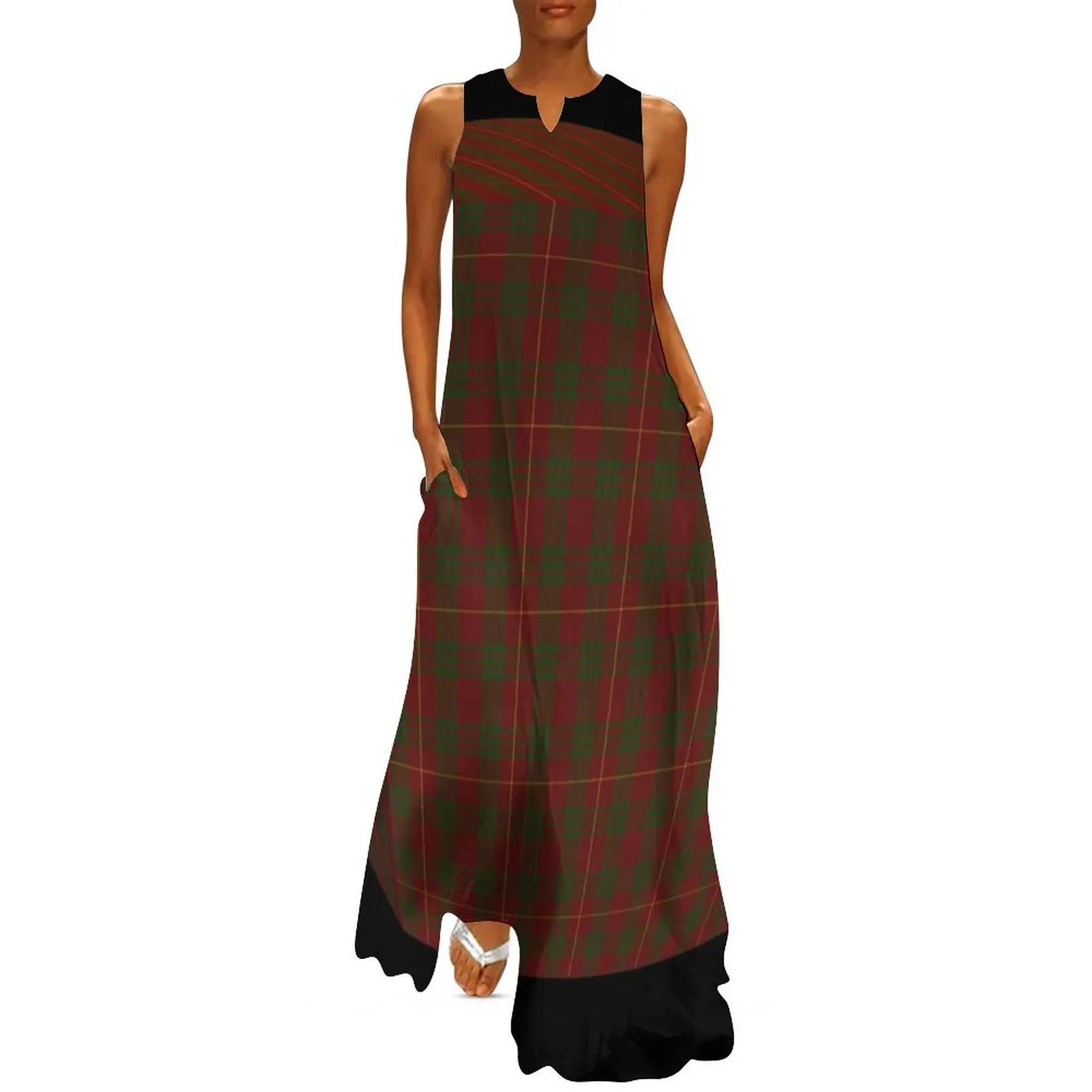 red and green Tartan cube. Long Dress dresses korean style Casual dresses