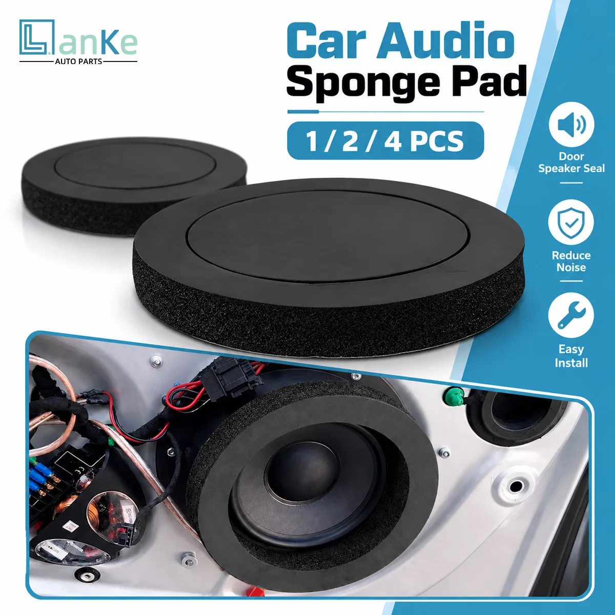 Lanke 1/2/4PCS Car Speaker Sponge Pad Sound Insulation Ring Shock Foam Gasket For Car Audio Speaker Improve Sound Quality
