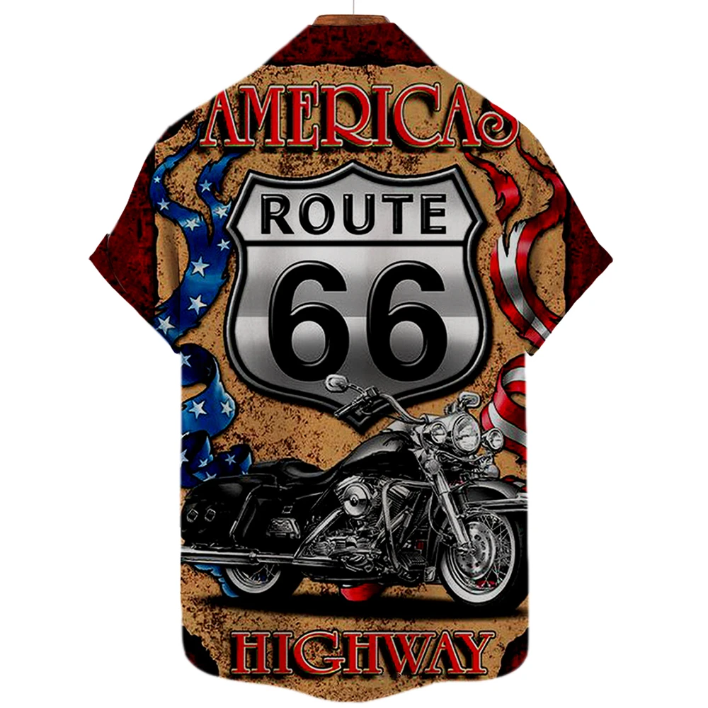 2024 Summer Men's Shirts Hawaiian Shirts Men Route 66 3d Printed Loose Breathable Shirts For Men Retro Shirts Men Short Sleeve