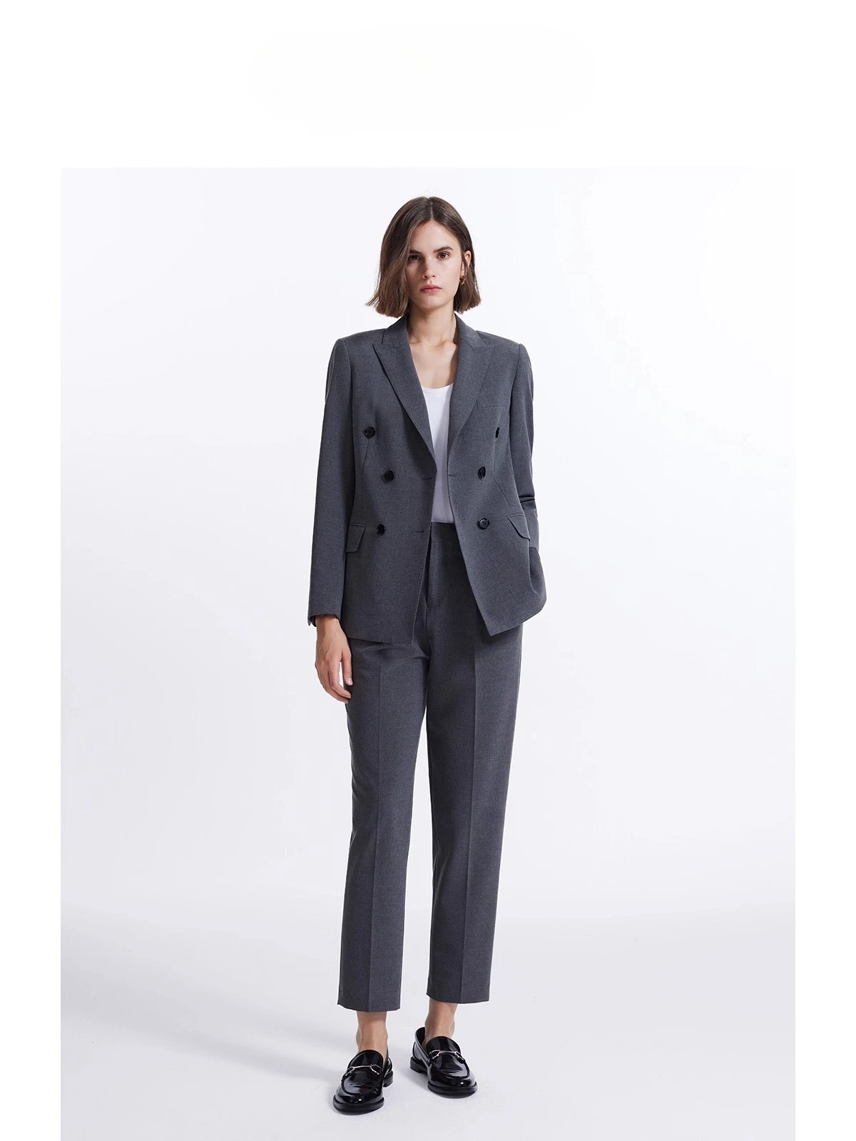 

Grey Suit Jacket for Women Autumn New Fashion Double Breasted Professional Formal Suit Ladies Loose Commuter Blazer Women Tops