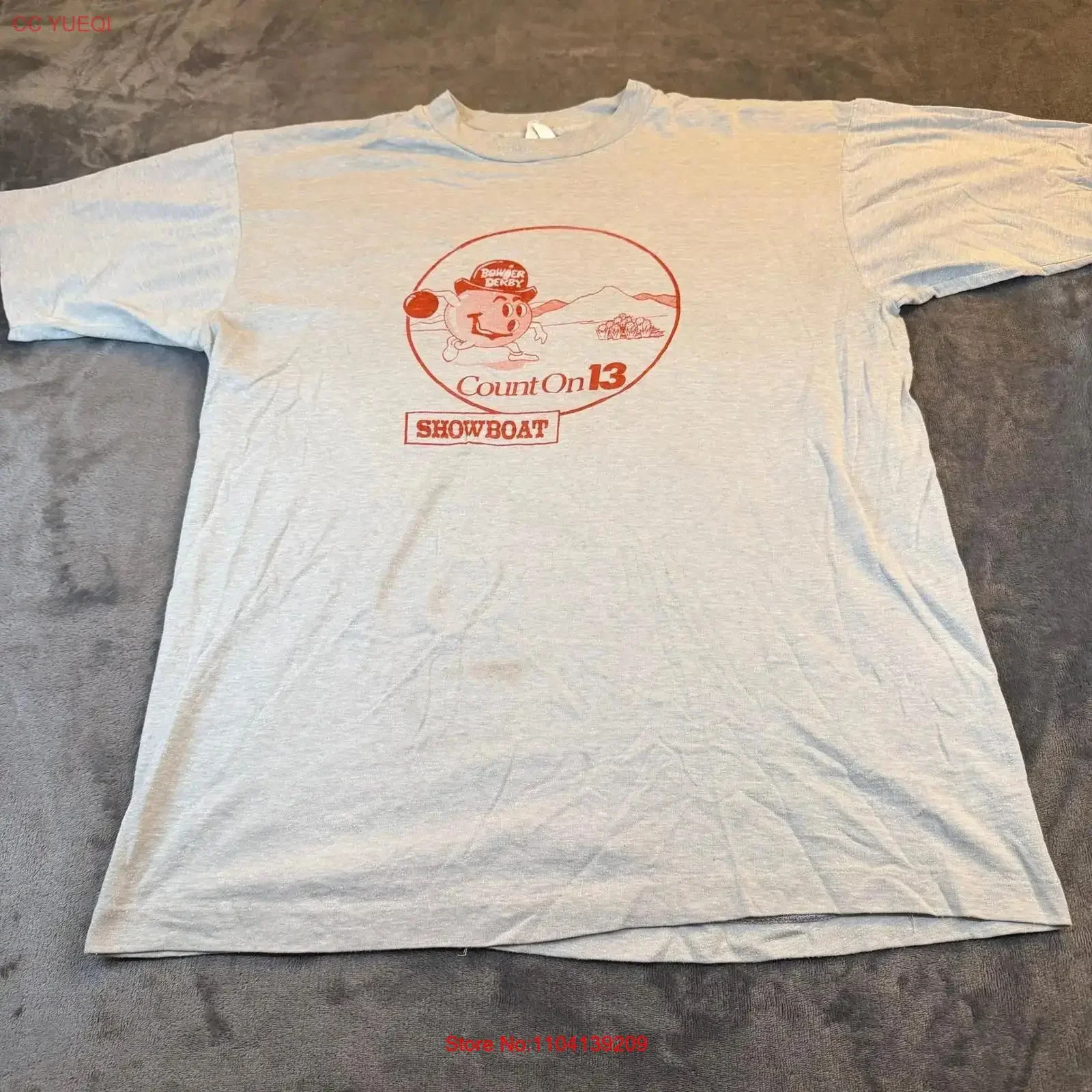 Vintage Showboat Count On 13 T Shirt Mens XL Gray Bowler Derby long or short sleeves vintage Washed Comfortable Stylish homme