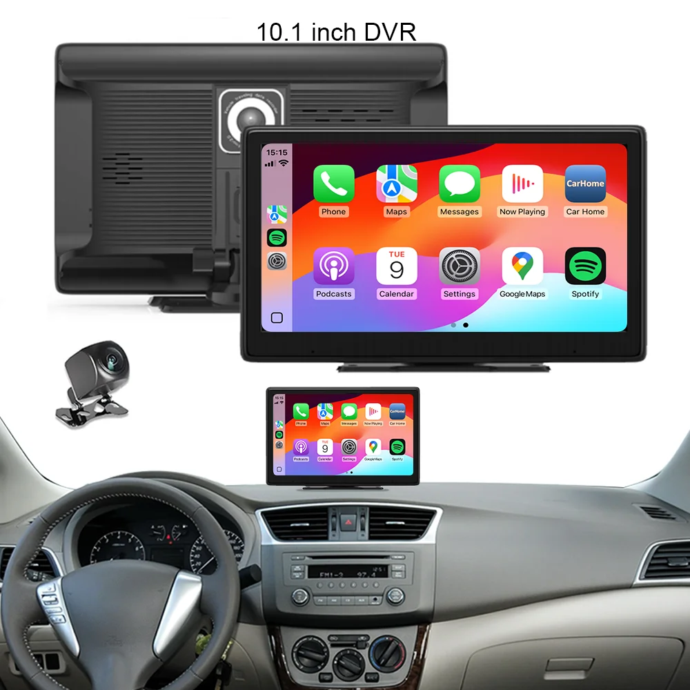 10.1 Inch Dashboard Carplay Screen Built-in GPS Reversing Aid MP3/MP4 Players Handsfree Split Screen TV For YouTube Videos