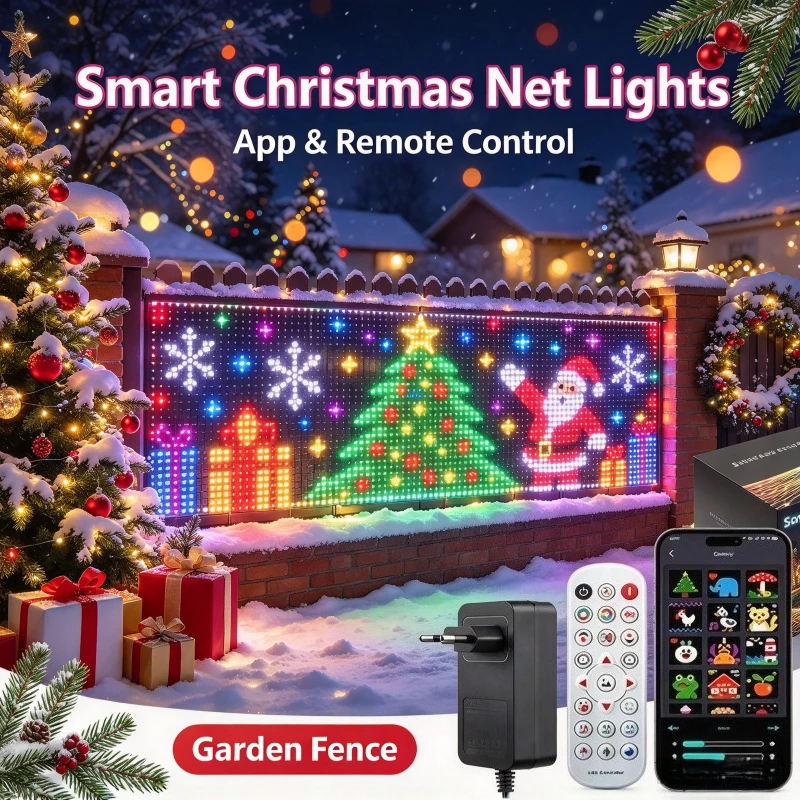 Smart Christmas Net Lights Color Changing Mesh DIY Timer Outdoor Winter Garden Lighting for Balcony Porch Step Decoration