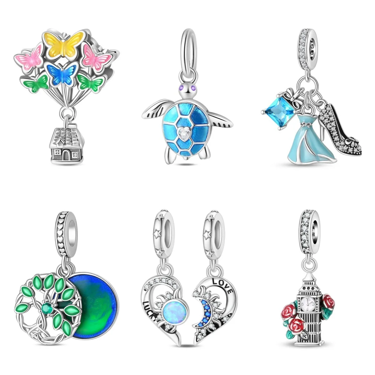 2026 New Style Attractive London Big Bell Tree Pendant Bead Jewelry Accessories Bracelet Silver Plated Export Bestseller
