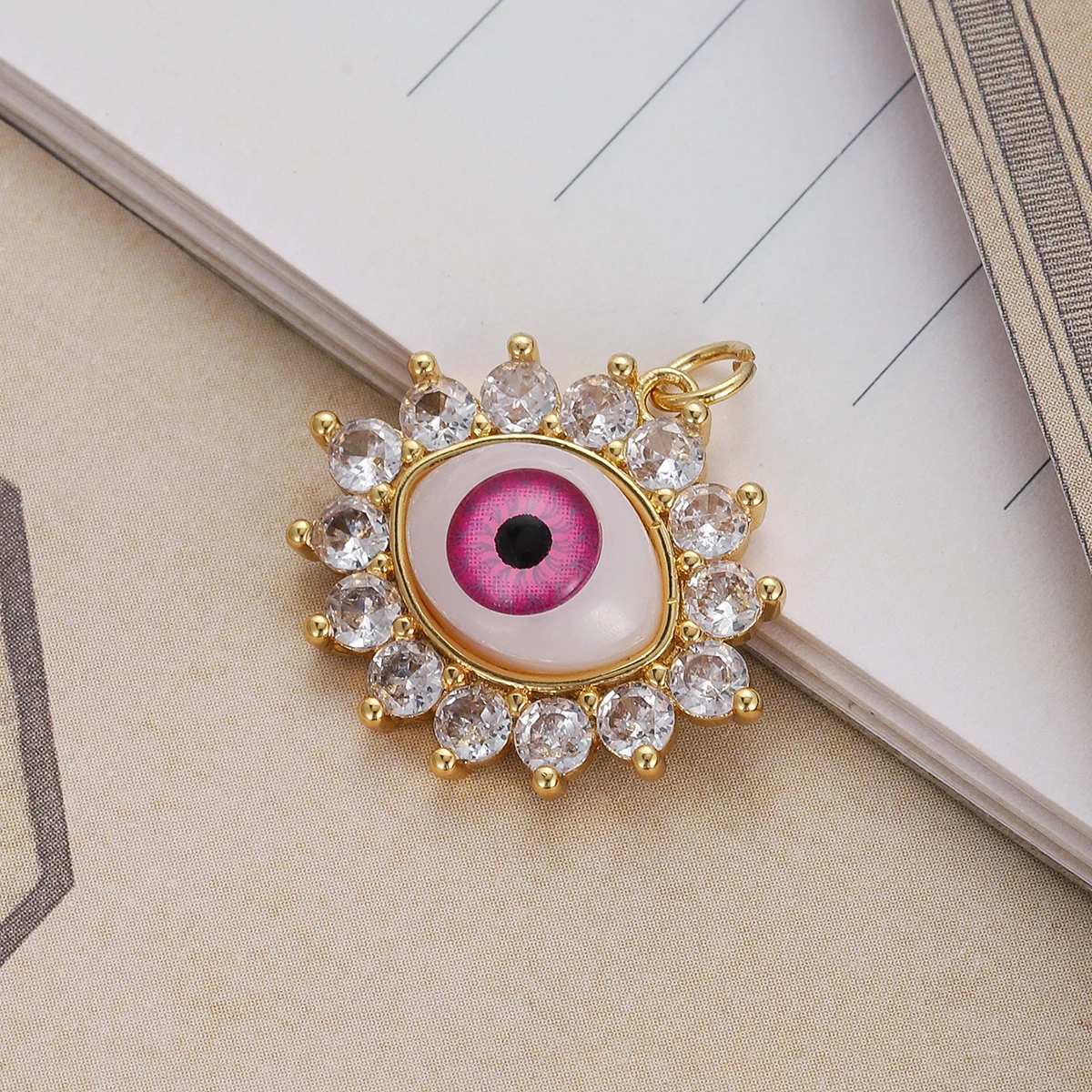 CZ Crystal Evil Eye Oval Ball Enamel Charms Pendants for Women DIY Jewelry Making Findings Supplies Wholesale