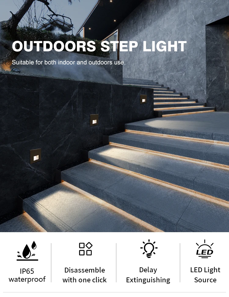 

Recessed Indoor Outdoor Step Light Induction Stair Step Light for Hotel Corridor Mounted Night Light