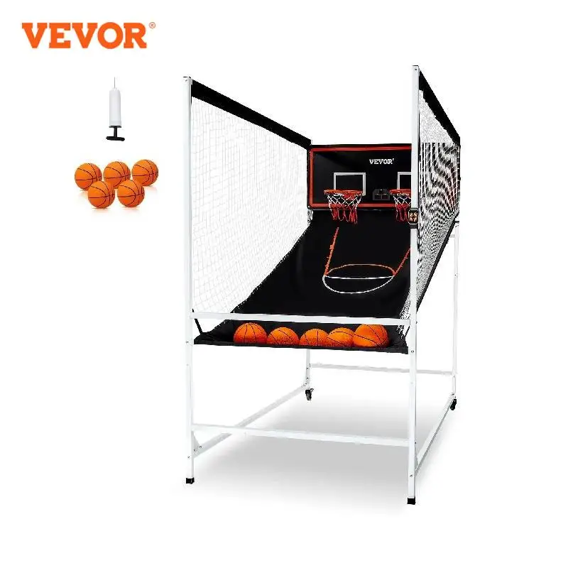 

VEVOR 2 Player Indoor Arcade Cage Basketball Game with 5 Balls 8 Game Modes Electronic Scoreboard Inflation Pump for Kids Adults