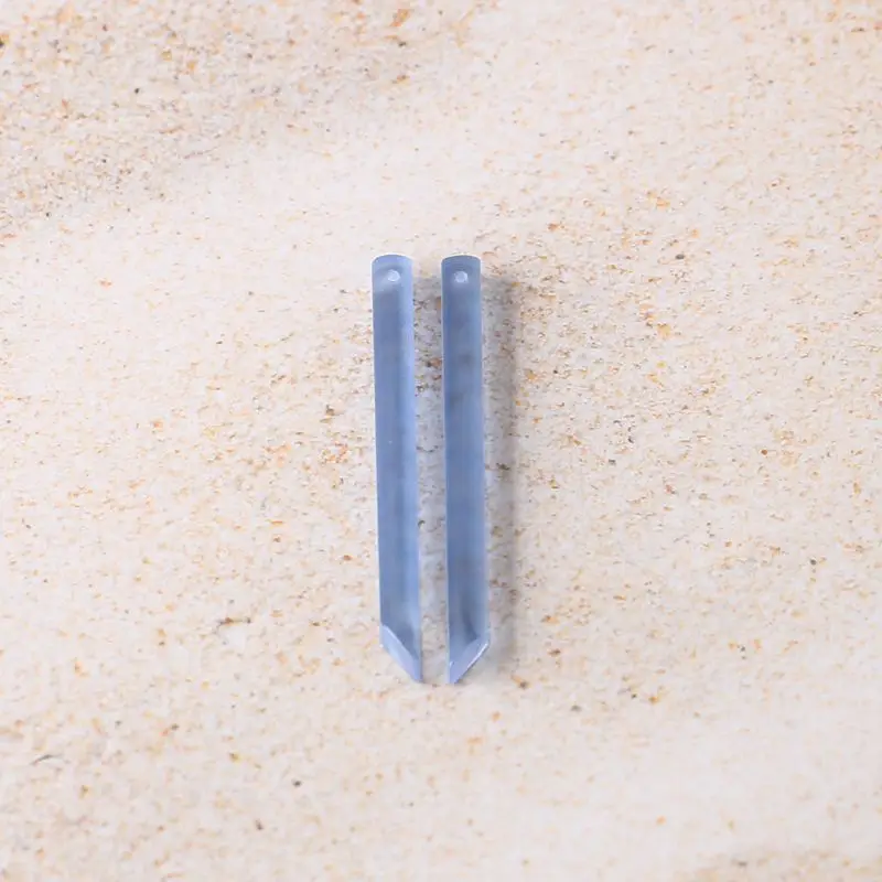 Cymophane Long Stick Charms: Set of Two Blue Iridescent Stone Pieces, Ideal for Handmade Jewelry 53x5x4mm-4.9g
