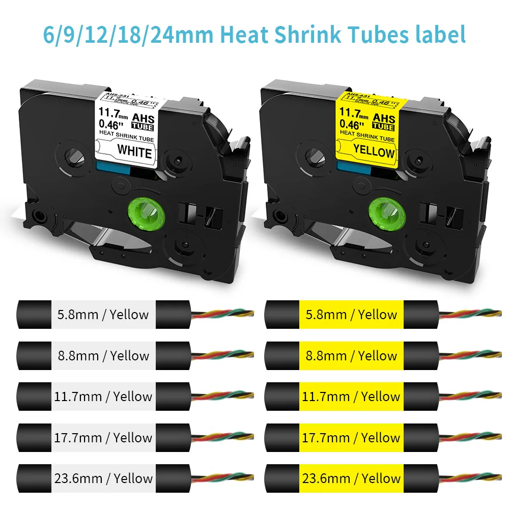 Cinta de Tubo termorretráctil, cinta de etiquetado Compatible con impresora Brother PT-E550, HSe231, HSe221, HSe211, HSe631, HSe621, 1 unidad