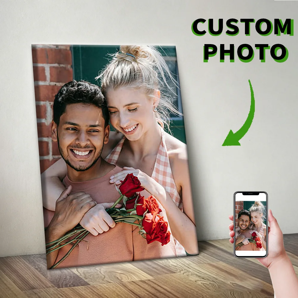 1 Pc Customized Photos on Canvas with DIY Wood Frame or frameless poster,Personalized Custom Photos for Your Lover,family,friend