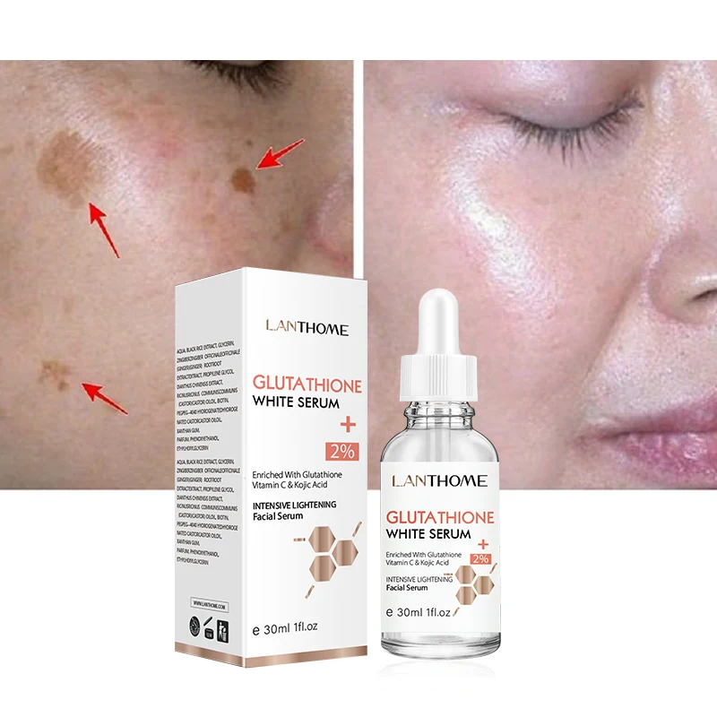 Lanthome-suero blanqueador de glutatión para mujer, decoloración de manchas oscuras negras, defectos de vitamina C, Reduce el aceite Facial, iluminador y reafirmante