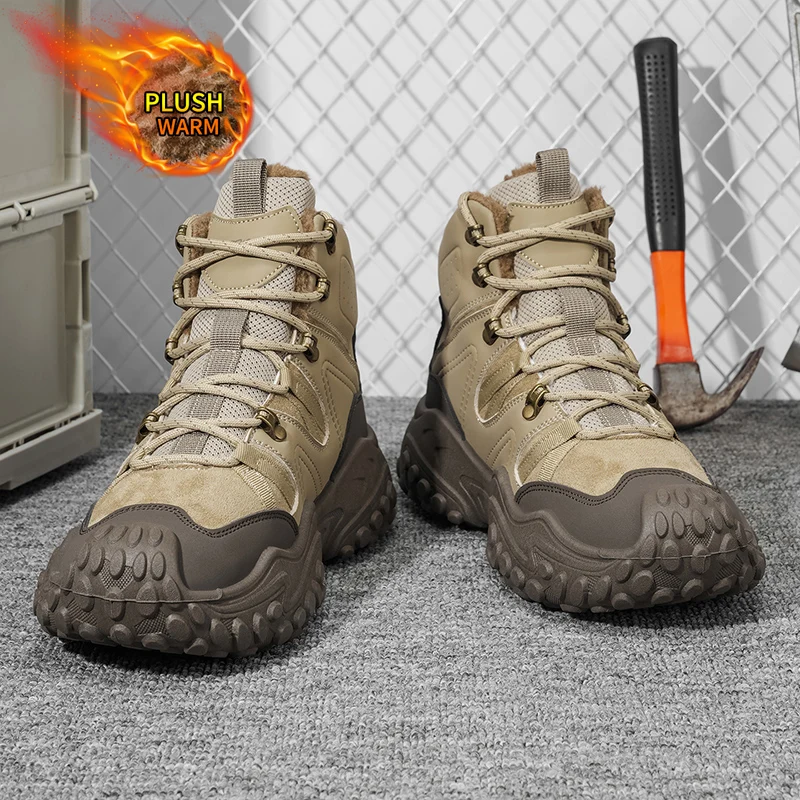 Autumn and Winter Men's High-Top Large-Size Outdoor Fleece-Lined Warm Snow Sports Shoes, with Comfortable and Skin-Friendly Lining, Excellent Grip, Suitable for Outdoor Activities and Daily Commuting