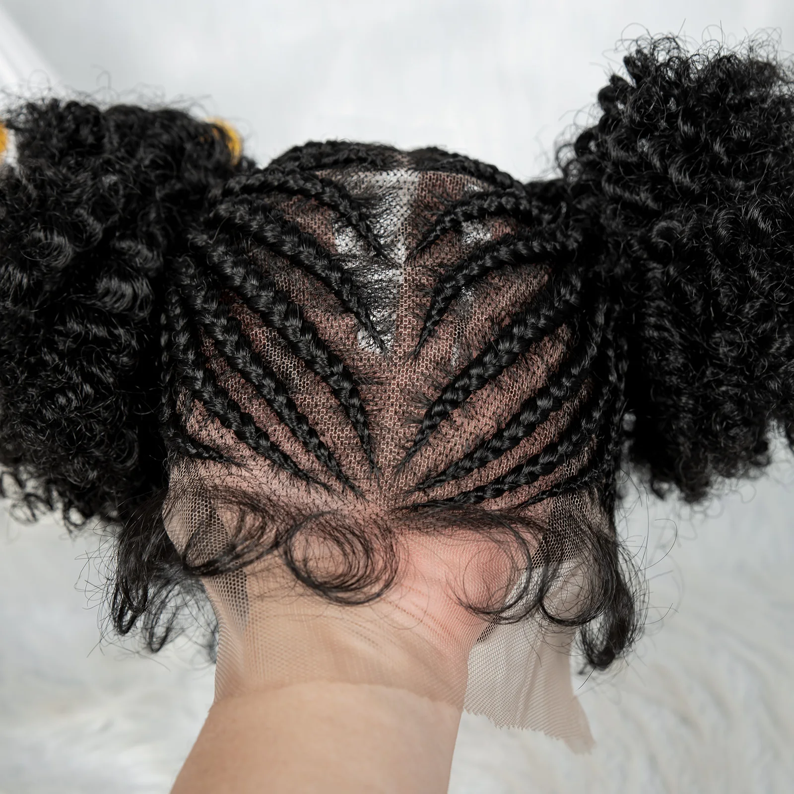 New HD Transparent Full Lace Braided Wigs Cornrow Box Braids Wigs With 2 Buns for Black Women Girls  Synthetic Lace Front Wig