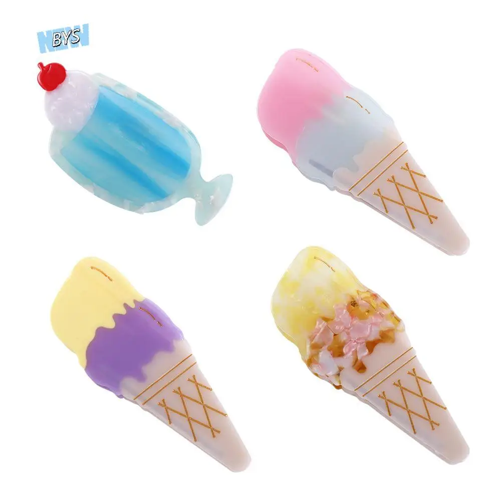 Unique Blue Ice Cream Acetate Hair Claw Cartoon Summer Juice Cocktail Hair Clip Headdress All-match Acetic Acid Shark Clip Girl