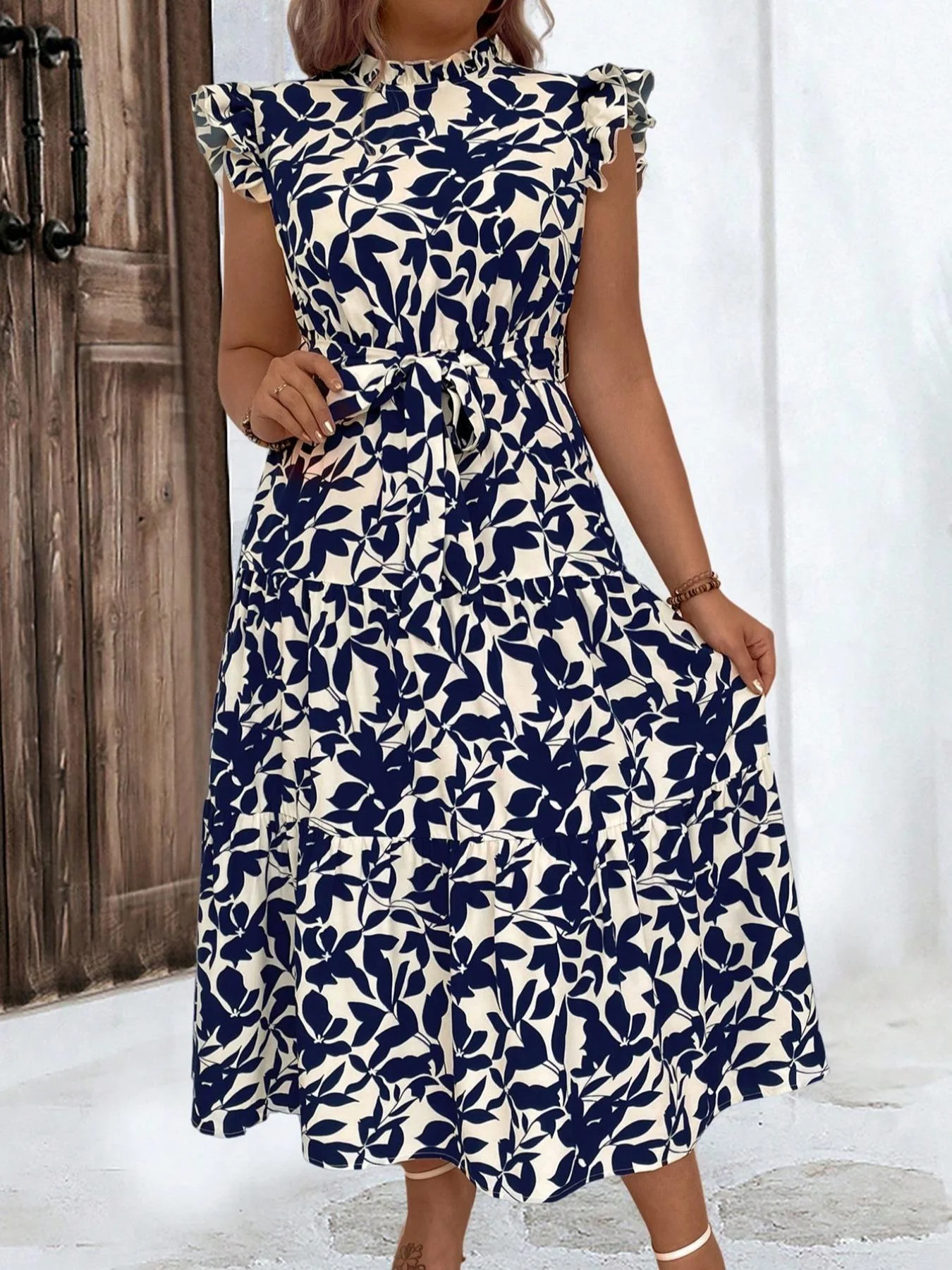 

【Plus Size】 Leaf Print Dress, Casual Dress for Daily Wear, Women's Plus Size Clothing for Summer