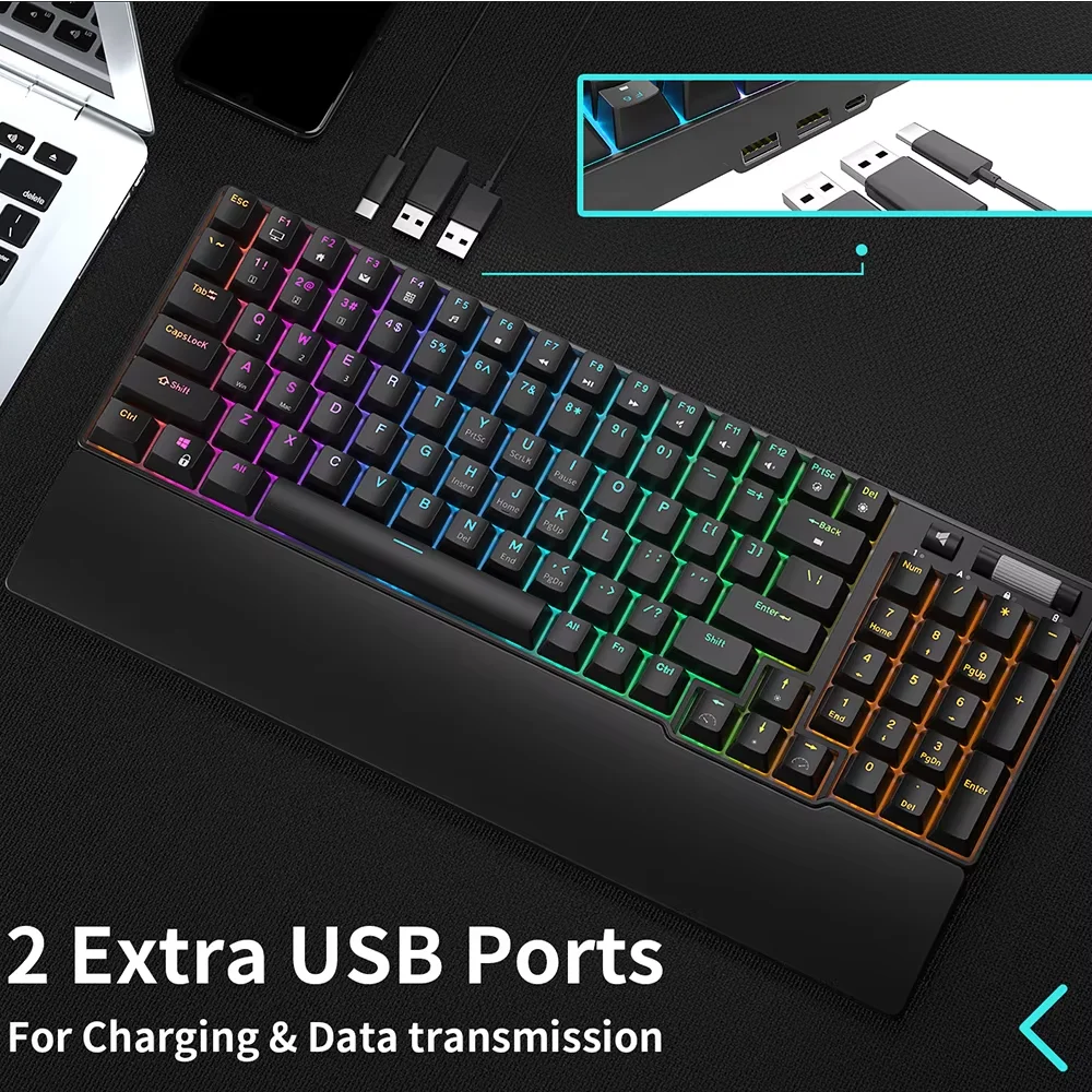 RK ROYAL KLUDGE RK96 RGB Tri-Mode BT5.0/2.4G/USB-C Hot-Swappable Mechanical Keyboard 96 Keys Bluetooth Wireless Gaming Keyboard