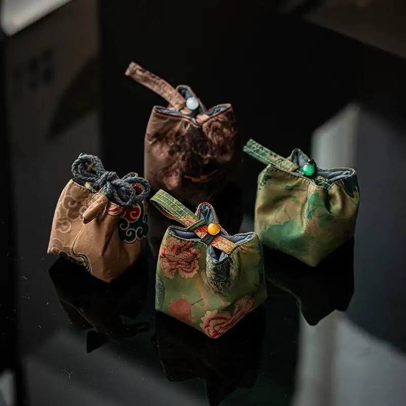 Chinese-Style Cup And Teapot Storage Portable Travel Handbag, Embroidered Cotton Bag, Vintage Tea Set Accessories