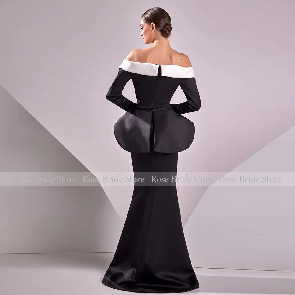 Classic Party Dress Black White Contrast Color Satin Women\'s Evening Gowns Ruffles Trumpet Off-the-shoulder  2024 Formal Dress