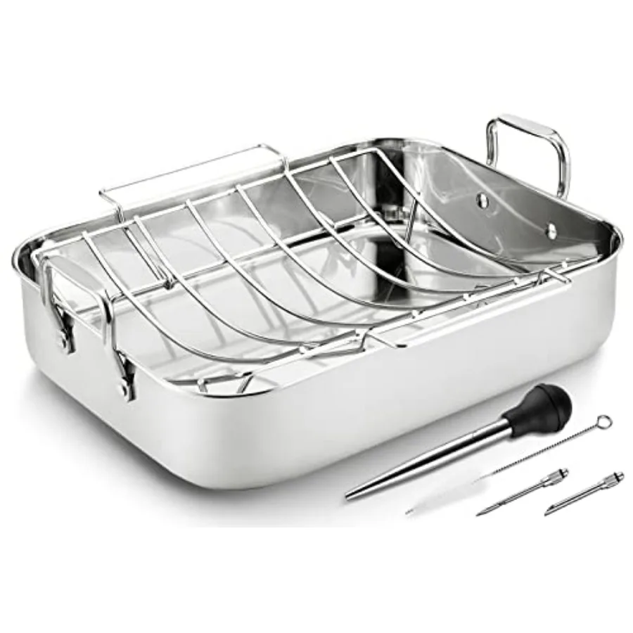 

Roasting Pan with Baking Rack 16.5 Inch Turkey Roaster with Rack Baster. Great for Turkey Chicken Ham Vegetables