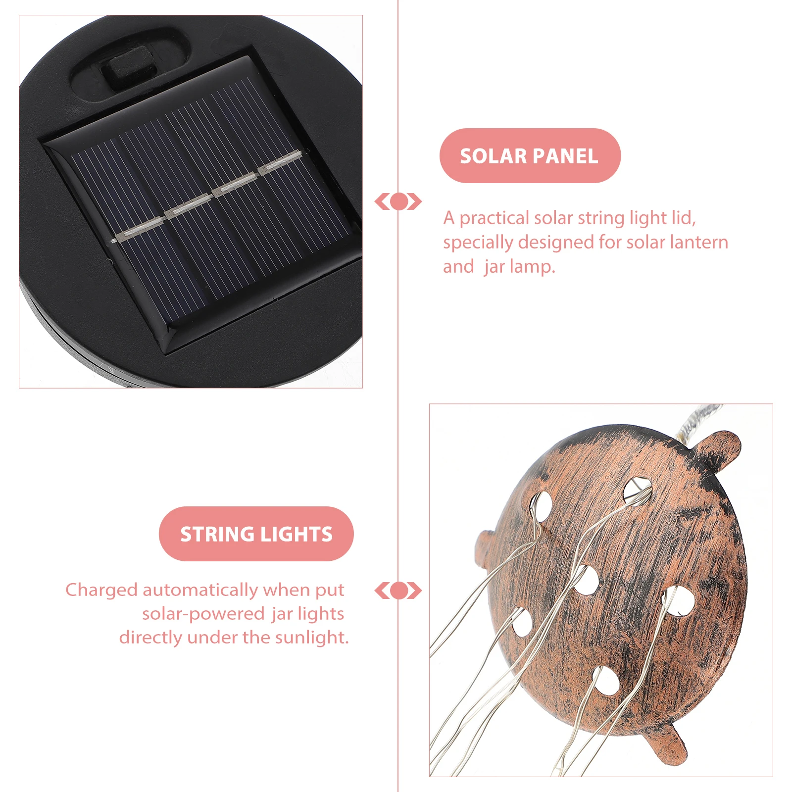 

Solar Jar Lights Durable Plastic Lid Cover Waterproof Outdoor Indoor Solar Panel Replacement String Light Tops Lawn Garden