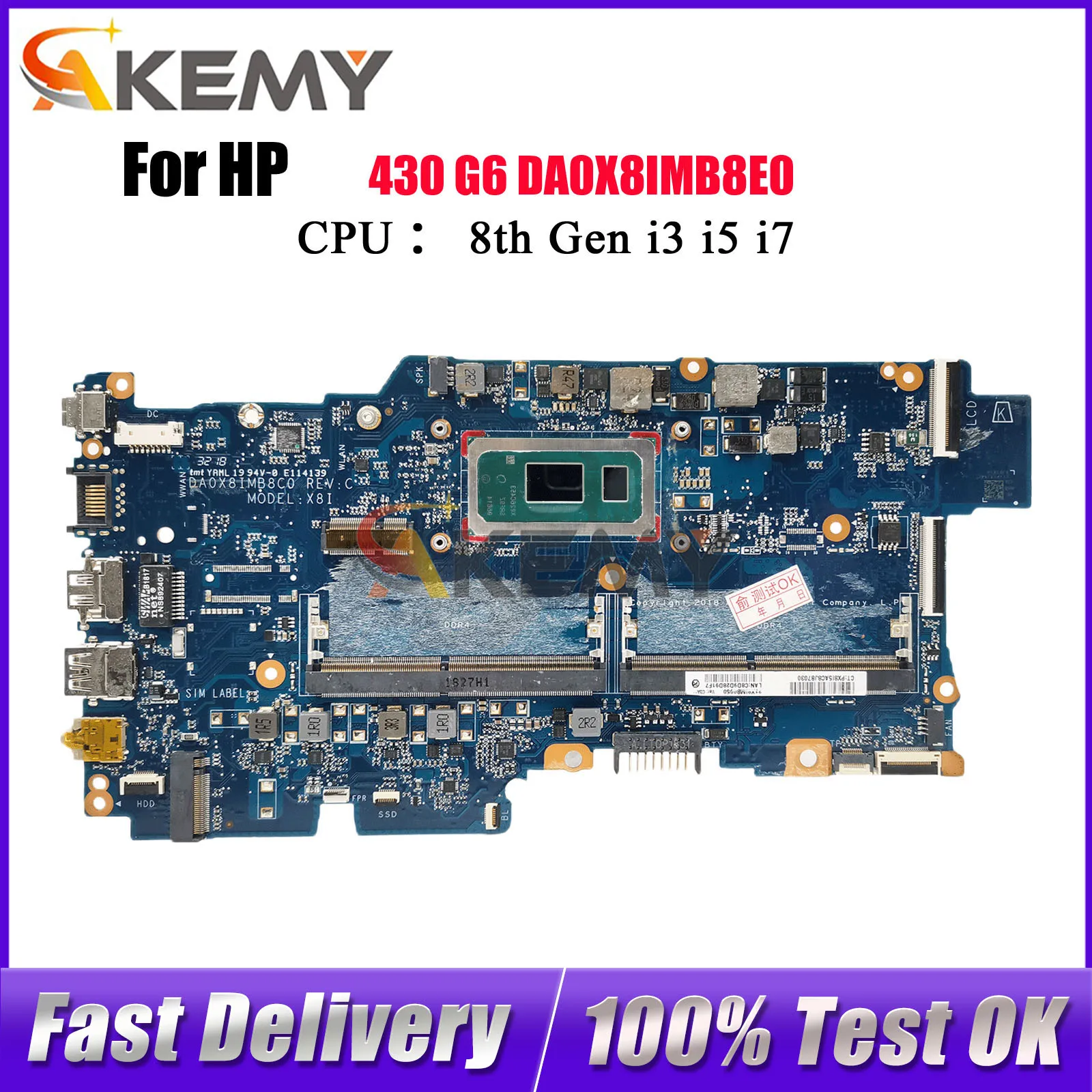 

DA0X8IMB8E0 For HP ProBook 430 G6 Laptop Motherboard With i3 i5 i7 8th Gen CPU UMA L44508-001 L44502-001 100% Fully Tested
