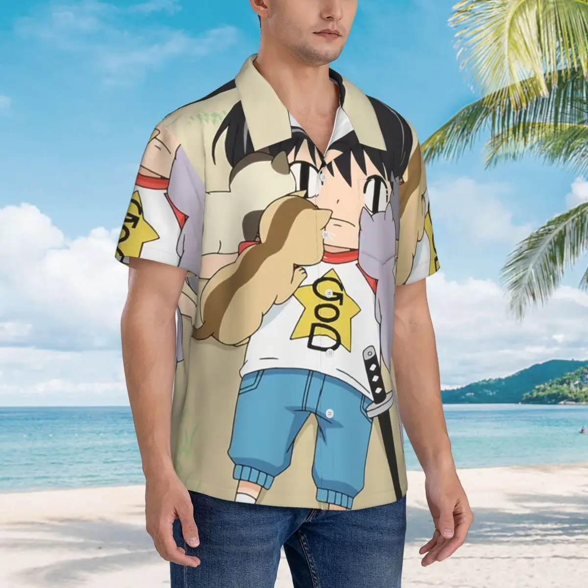 

Cute Anime Kotaro Lives Alone Hawaiian Shirts Funny Men Short Sleeve Shirt for Summer Beach Men's Button Tops