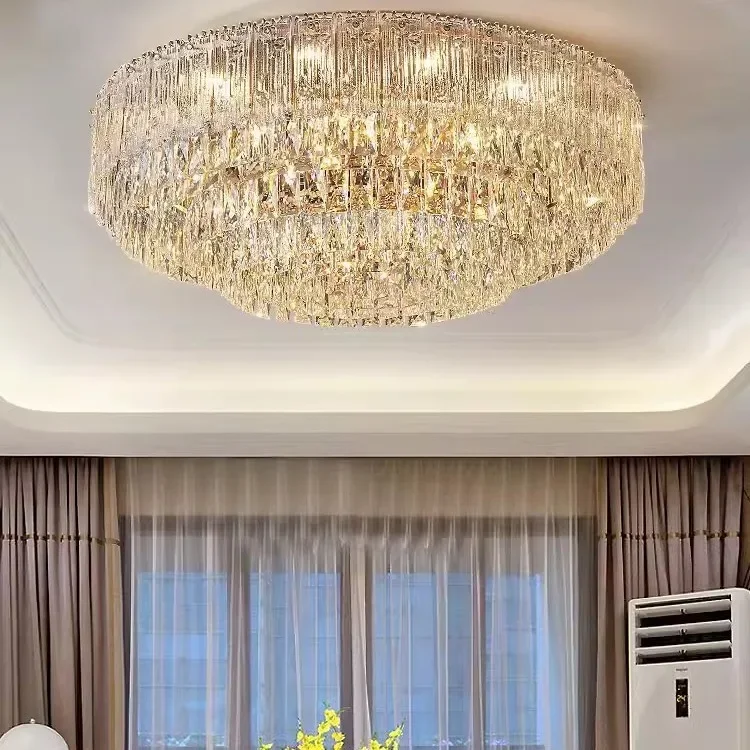 

Modern light luxury rectangular round living room ceiling lamp simple atmosphere crystal lamp