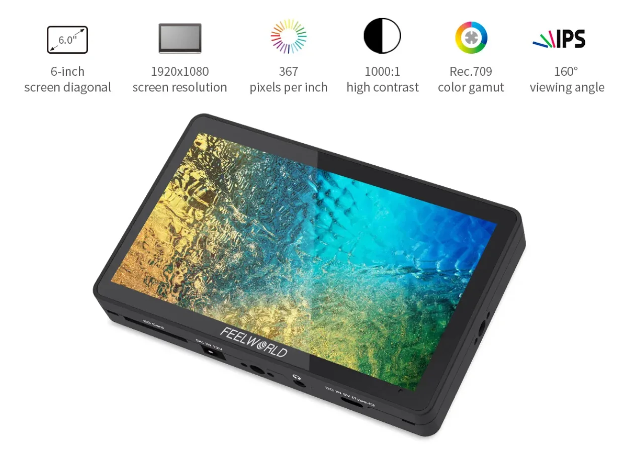 FEELWORLD F6 PLUS V2 4K Monitor 6 นิ้วกล้อง DSLR Field Monitor 3D LUT หน้าจอสัมผัส IPS FHD 1920x1080 วิดีโอกล้อง