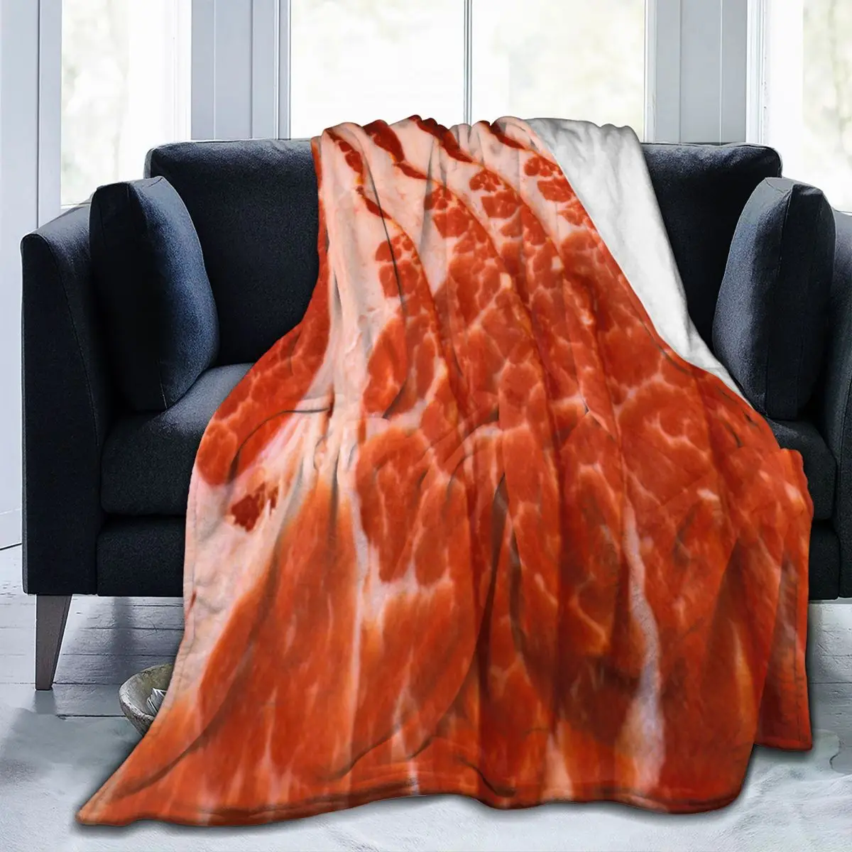 Bacon Flannel Blankets Fresh Pork Meat Ham Warm Soft Throw Blanket for Outdoor Travelling Cute Bedspread Sofa Bed Cover