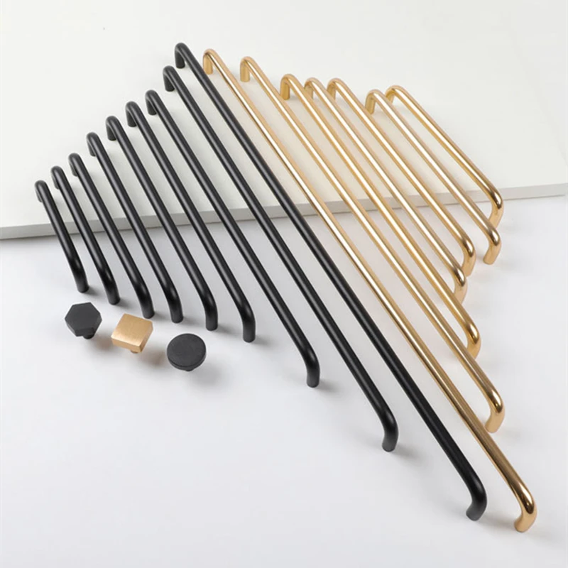 Modern Minimalist Aluminum Alloy Cabinet Pulls Handles for Kitchen Wardrobe Drawer Knobs Furniture Hardware Gold/Black