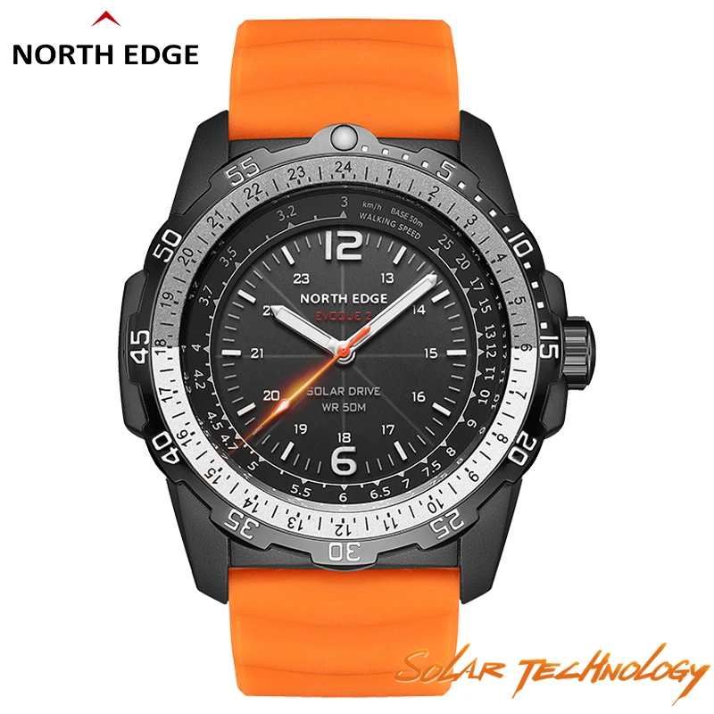 North Edge Evoque 2นาฬิกากันน้ำดิจิตอลสำหรับผู้ชาย50ม. นาฬิกาข้อมือสปอร์ตของผู้ชายพลังงานแสงอาทิตย์นาฬิกาเรืองแสง