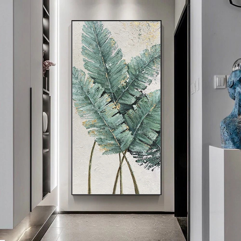 

Arthyx,Modern Abstract Decorative Picture,Handpainted Banana Leaf Oil Painting On Canvas,Wall Art For Entry & MudRoom,Home Decor