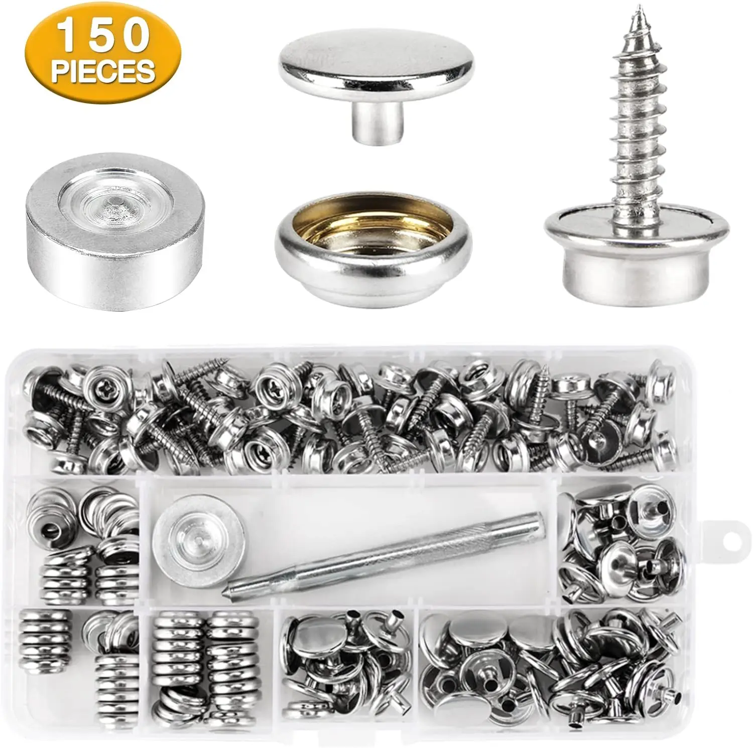 150 Pcs Canvas Snap Kit Screw Snaps Boat Cover Snaps Carpet Snap Kit With 2Pcs Setting Tool For Boat Cover Fastener DIY Tool