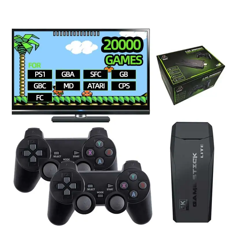 비디오 게임 콘솔 TV HD 게임 스틱, PS1, GBA, MAME, SEGA Everdrive 저장, 검색, 어린이 선물용 추가, 64GB 20000 레트로 게임 