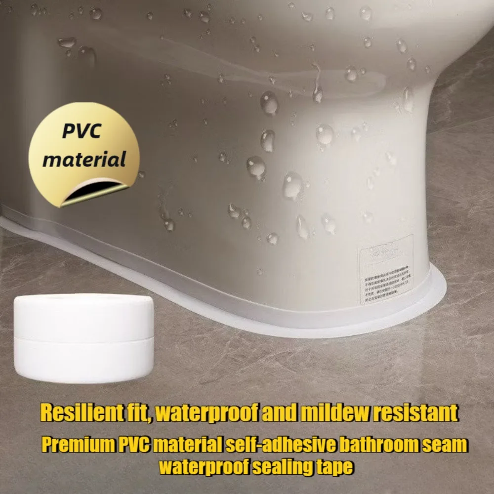 Premium Bathroom PVC Self-Adhesive Bathroom Seam Waterproof Sealing Tape, Leak Proof and Anti Mold White Edge Protection Tape