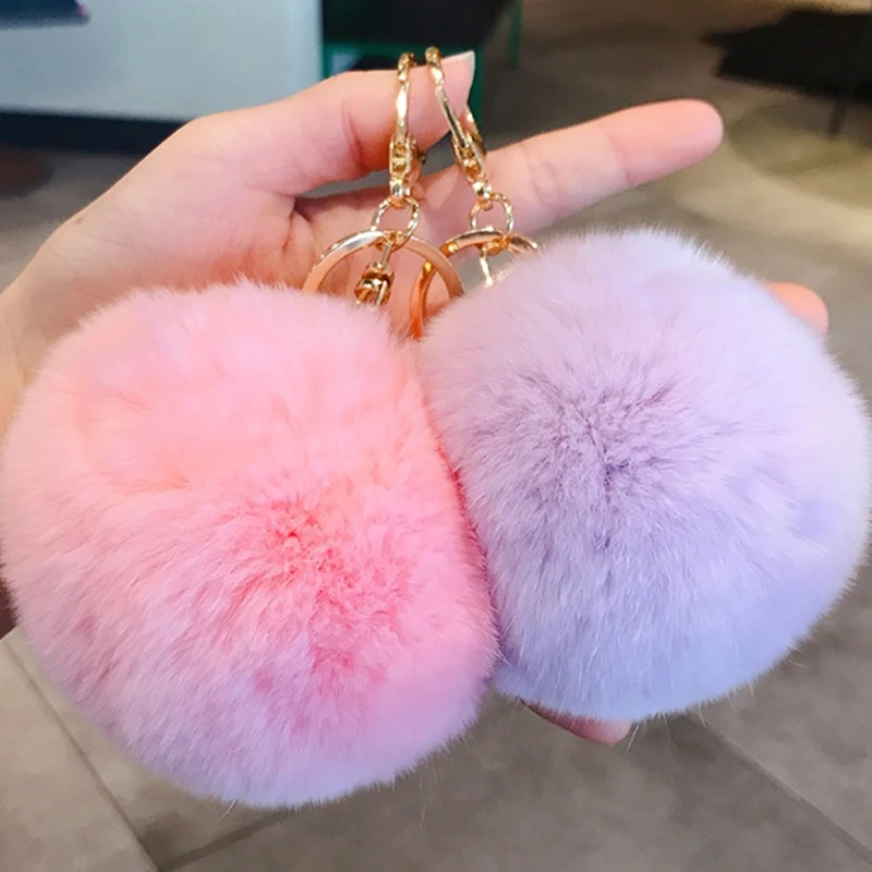 8cm Cute Key Soft Fluffy Fur Ball Keychain Fluffy Key Chains Trinkets Pom Pom Keyring Women Bag Pendant Jewelry Key Chain Charms