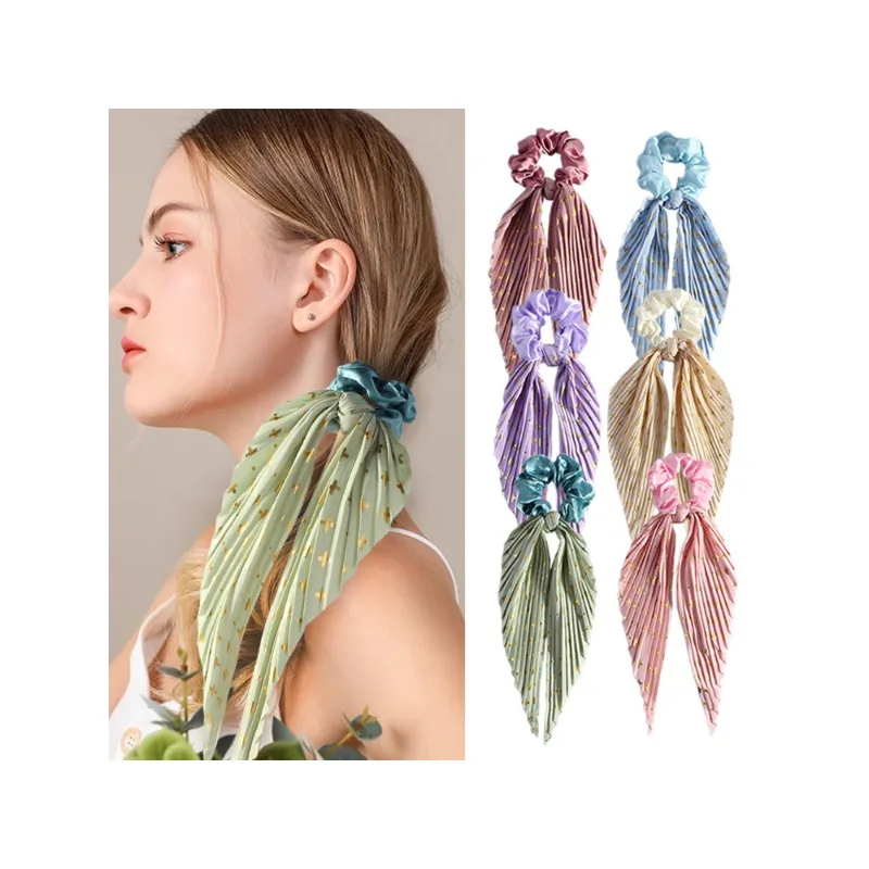 

1PC-New handmade crease large intestine hair band retro streamer women's ponytail hair band hair rope hair accessories