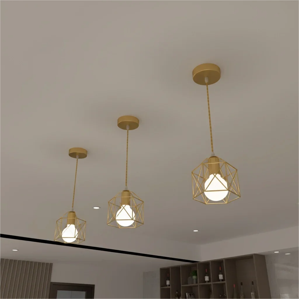Retro Single Lamp Metal Cage Chandelier E27 Base for Kitchen Restaurant Black White Gold Finish Lighting Fixture
