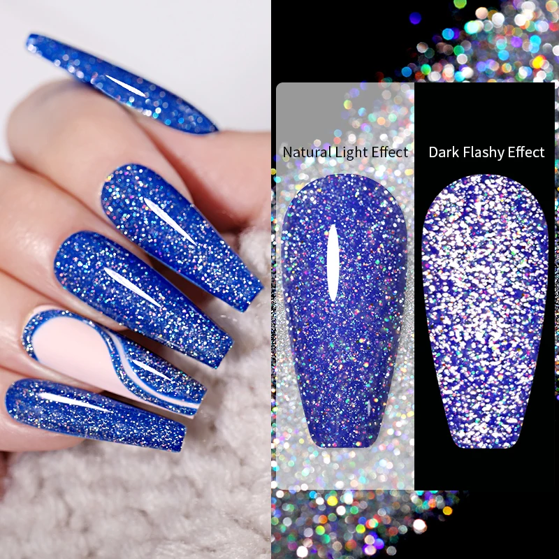 LILYCUTE 7ML Laser Reflective Glitter Gel Nail Polish Sparkling Sequins Top Coat Semi Permanent UV Gel Varnish Nail Art Manicure