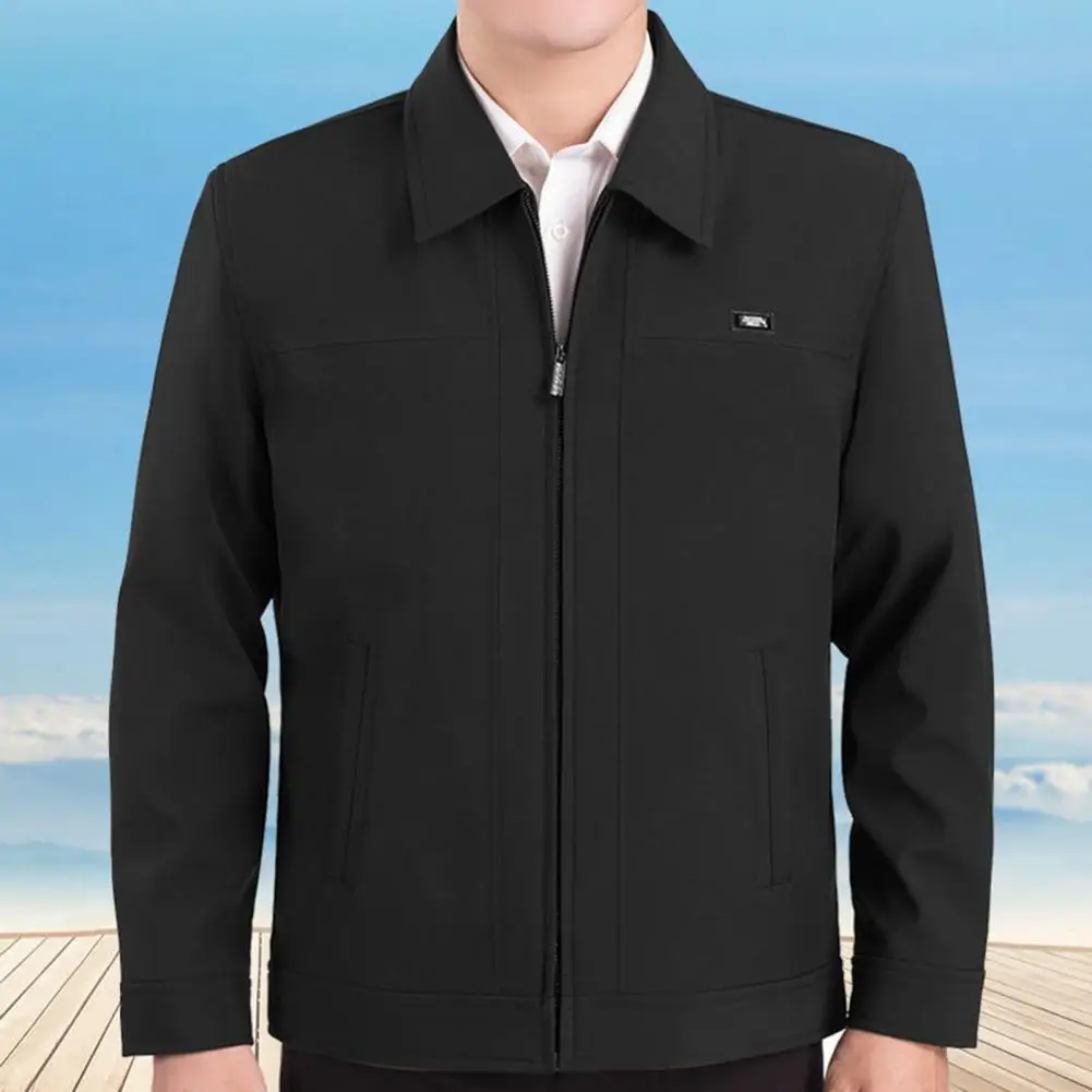 Men Winter Jacket Stylish Men\'s Lapel Jacket Thick Fleece Zipper Closure Casual Mid Length for Fall Spring Father Autumn Jacket