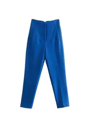 Women Chic Fashion With Seam Detail Office Wear Pants Vintage High Waist Zipper Fly Female Ankle Trousers Mujer