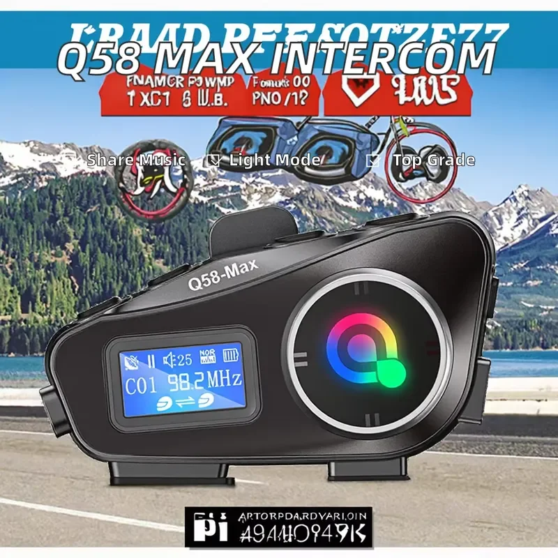 BOLRZO Q58 Max New Design ABS Plastic Music Sharing Lighting Function 300m Motorcycle Intercom Headphones Music Coexistence