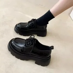 Thick Soled Small Leather Shoe Womens New Spring Versatile Black Single Shoes Sponge Cake Loafers Shoes for Women Platform Pumps
